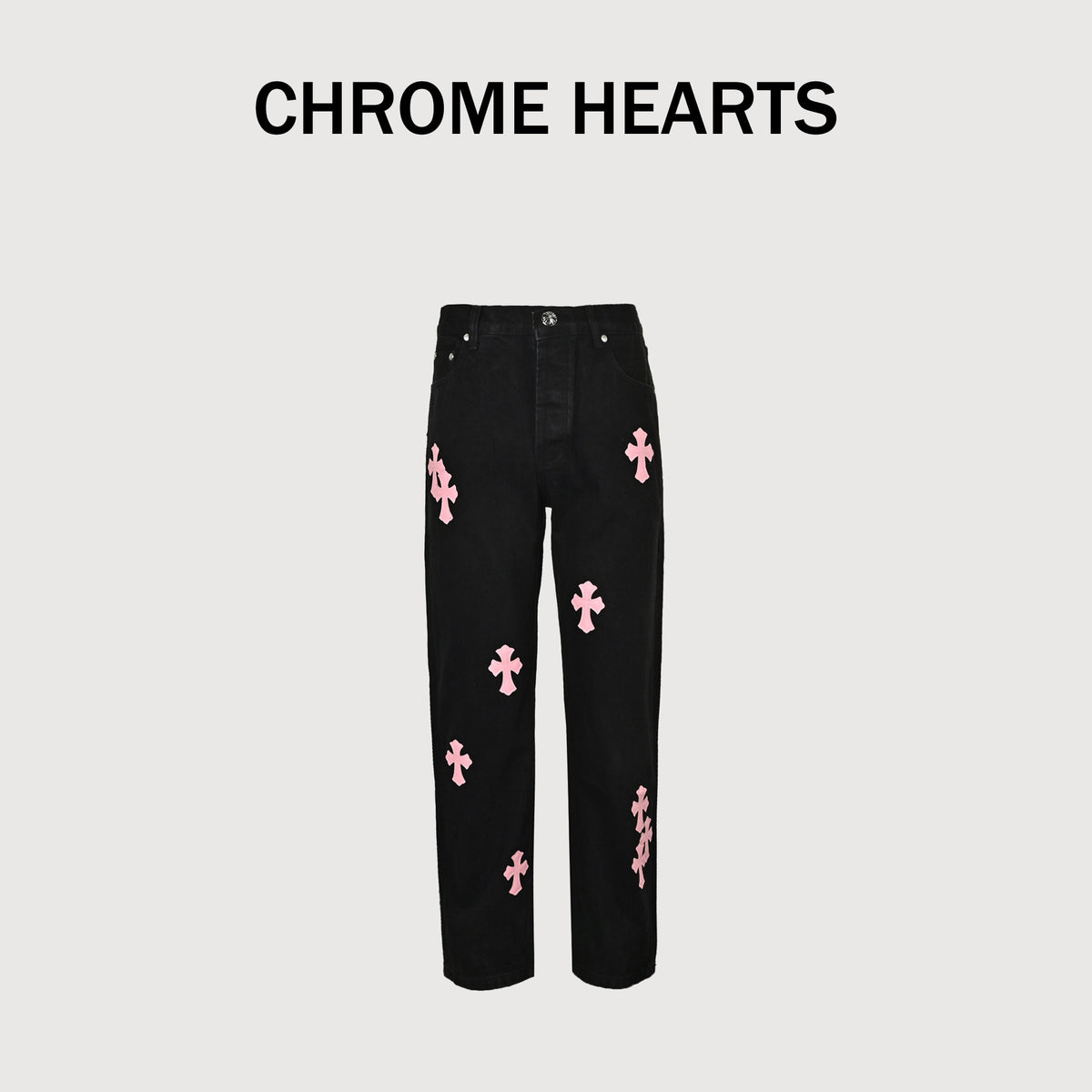 Chrome Hearts Couture Cross Patch Embroidered Washed Jeans – Black/Pink Unisex