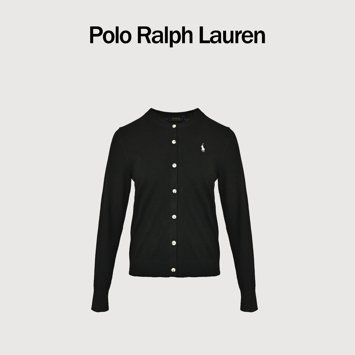 Ralph Lauren Polo Pony Embroidered Wool-Cotton Blend Crewneck Cardigan – Black – Women’s211971871-005