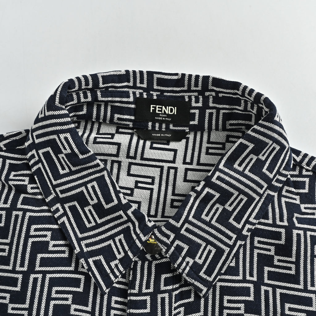 Fendi FF Monogram All-Over Vintage Lapel Shirt-Jacket – Pale Mist Blue – Unisex FY6800905