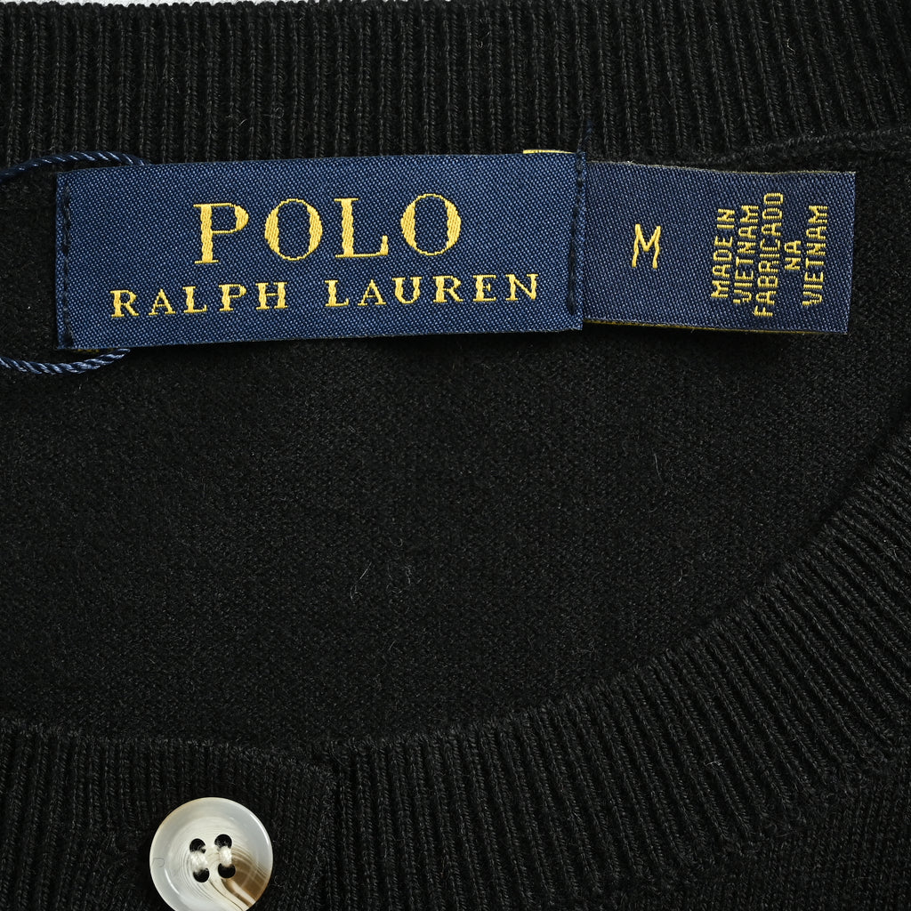 Ralph Lauren Polo Pony Embroidered Wool-Cotton Blend Crewneck Cardigan – Black – Women’s211971871-005