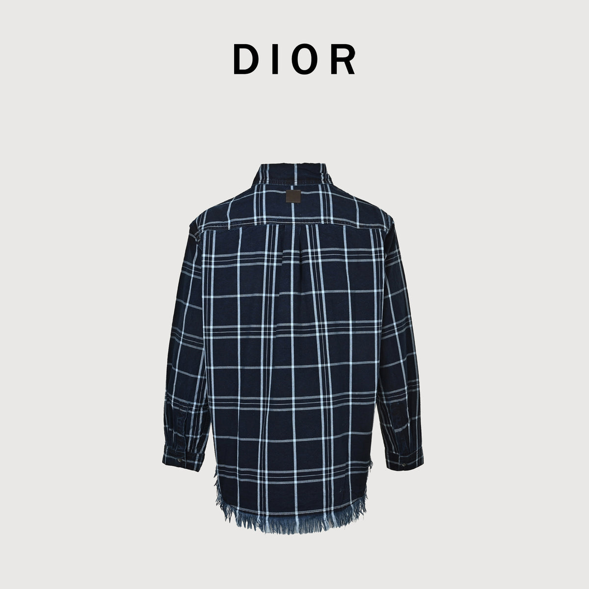 Dior FW26 Embroidered Fringe-Hem Plaid Oxford Shirt – Navy 693D592A3089-C580