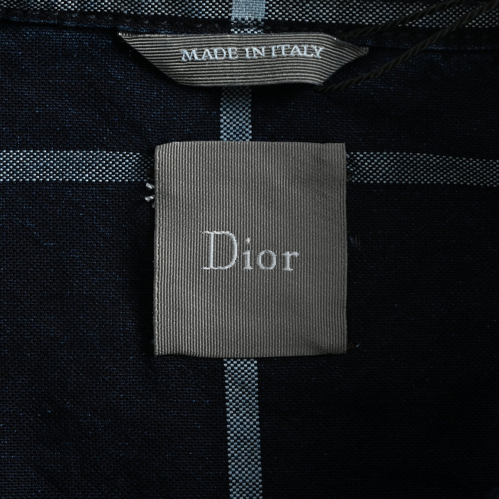 Dior FW26 Embroidered Fringe-Hem Plaid Oxford Shirt – Navy 693D592A3089-C580