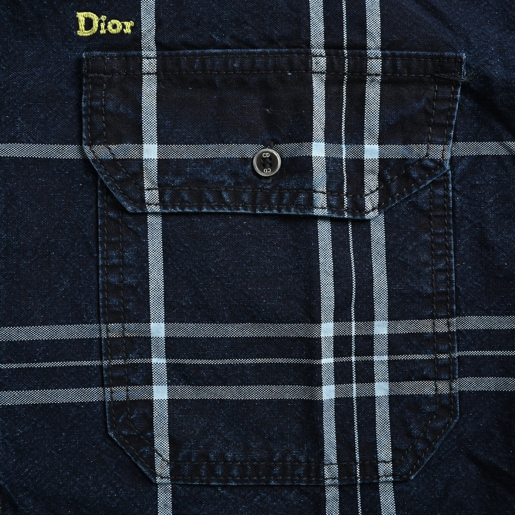 Dior FW26 Embroidered Fringe-Hem Plaid Oxford Shirt – Navy 693D592A3089-C580