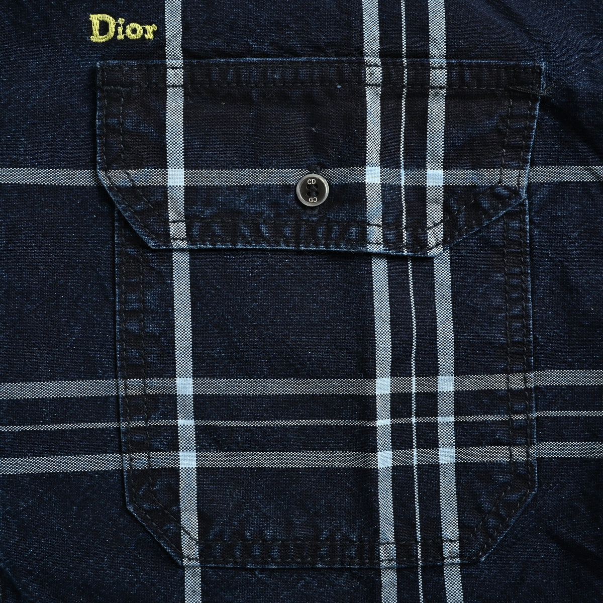 Dior FW26 Embroidered Fringe-Hem Plaid Oxford Shirt – Navy 693D592A3089-C580