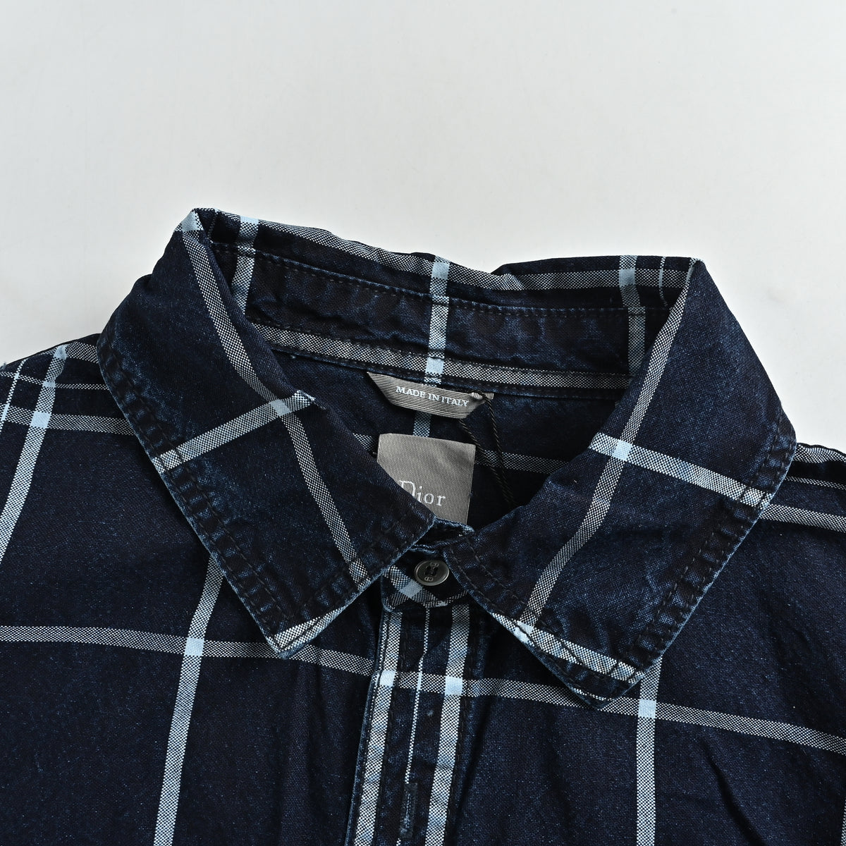 Dior FW26 Embroidered Fringe-Hem Plaid Oxford Shirt – Navy 693D592A3089-C580