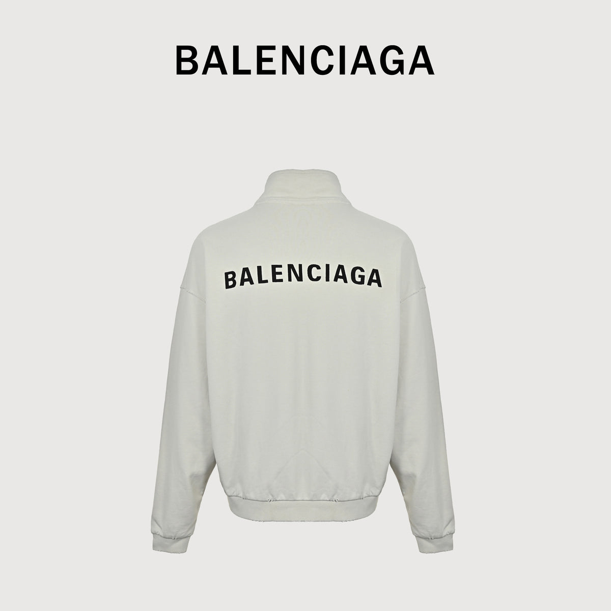 Balenciaga SS26 BLCG Front-Back Embroidered Stand-Collar Zip Jacket – Stone – Men’s 844162TSVP19012