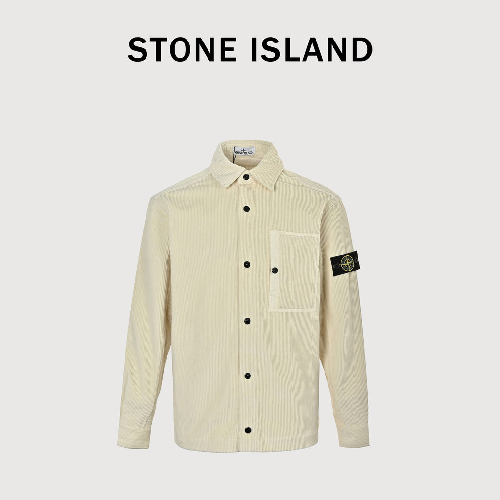 Stone Island Sleeve Badge Chest-Pocket Corduroy Shirt-Jacket – Ecru – Unisex L2S151200016S0212V0093