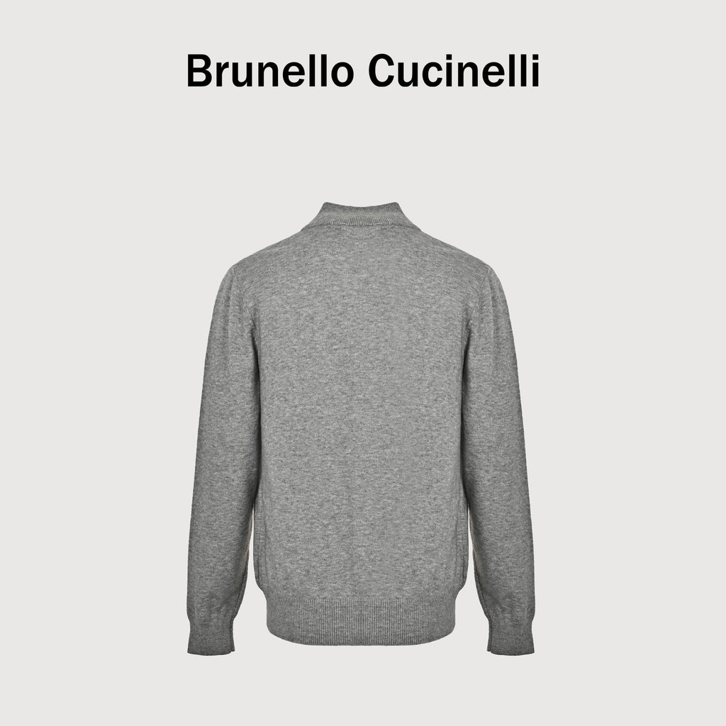 Brunello Cucinelli 100% Cashmere Dual Two-Way Zip Stand-Collar Cardigan – GreyM2200106-COW55