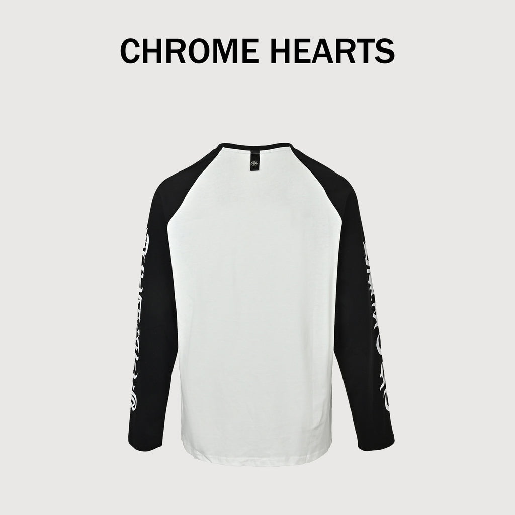 Chrome Hearts Sanskrit Horseshoe Hardware Letter Raglan Long-Sleeve T-Shirt – White∕Black HH3200905 – Unisex