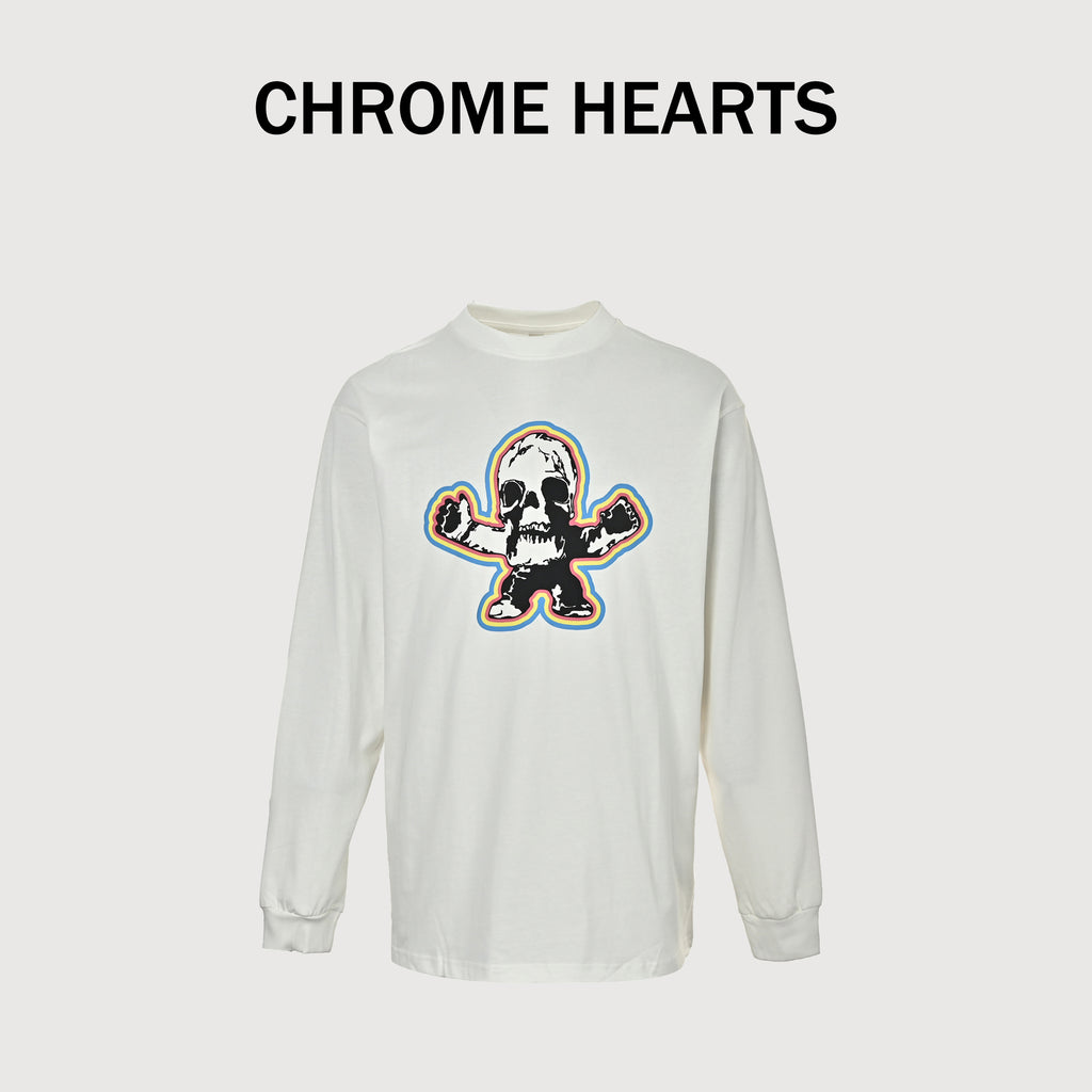 Chrome Hearts CH Skull Character Figure Print Long-Sleeve – White – Unisex  CW-326-150