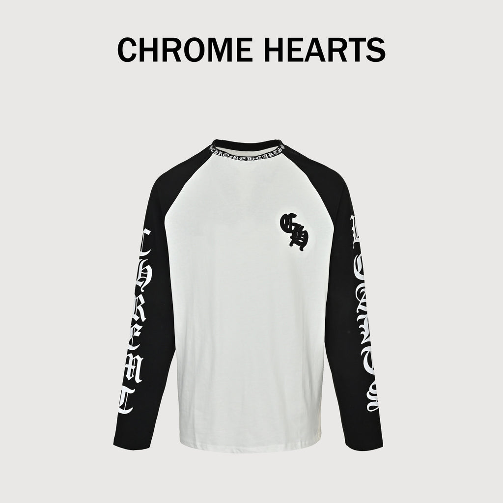 Chrome Hearts Sanskrit Horseshoe Hardware Letter Raglan Long-Sleeve T-Shirt – White∕Black HH3200905 – Unisex
