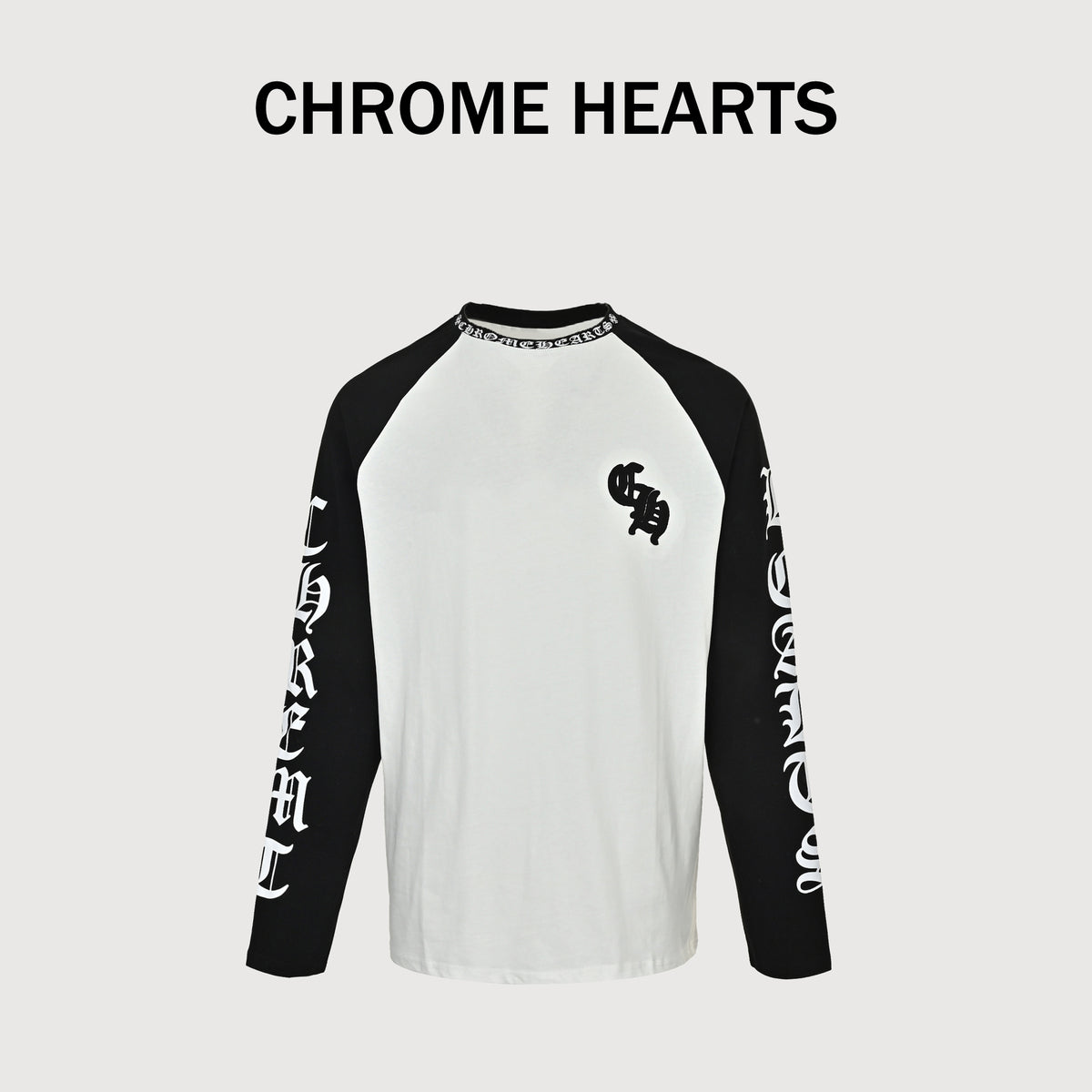 Chrome Hearts Sanskrit Horseshoe Hardware Letter Raglan Long-Sleeve T-Shirt – White∕Black HH3200905 – Unisex