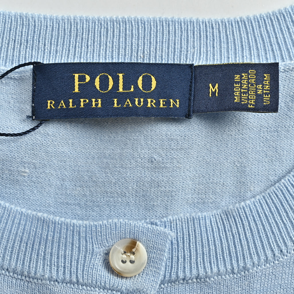 Ralph Lauren Polo Pony Embroidered Wool-Cotton Blend Crewneck Cardigan – Light Blue – Women’s211891672-004