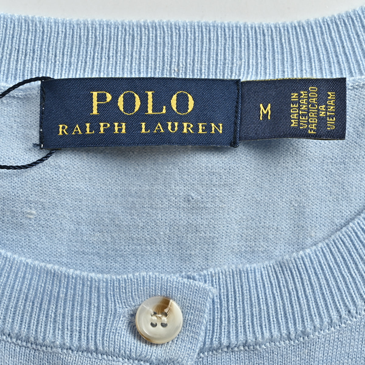 Ralph Lauren Polo Pony Embroidered Wool-Cotton Blend Crewneck Cardigan – Light Blue – Women’s211891672-004