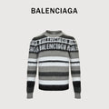 Balenciaga FW26 BLCG Letter-Stripe Mohair-Blend Crewneck Sweater – Grey Multi A0093IT18121581