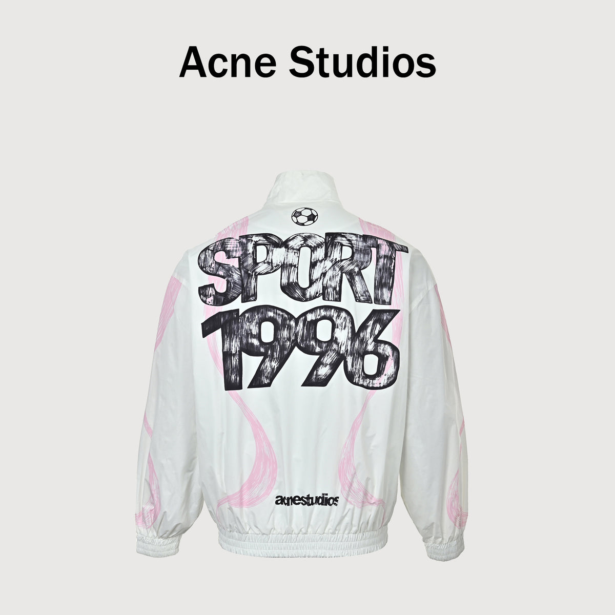 Acne Studios SS26 Football Capsule Butterfly Bow-Logo Graffiti Stand-Collar Zip Jacket – White/Pink – Men’s B90914-183