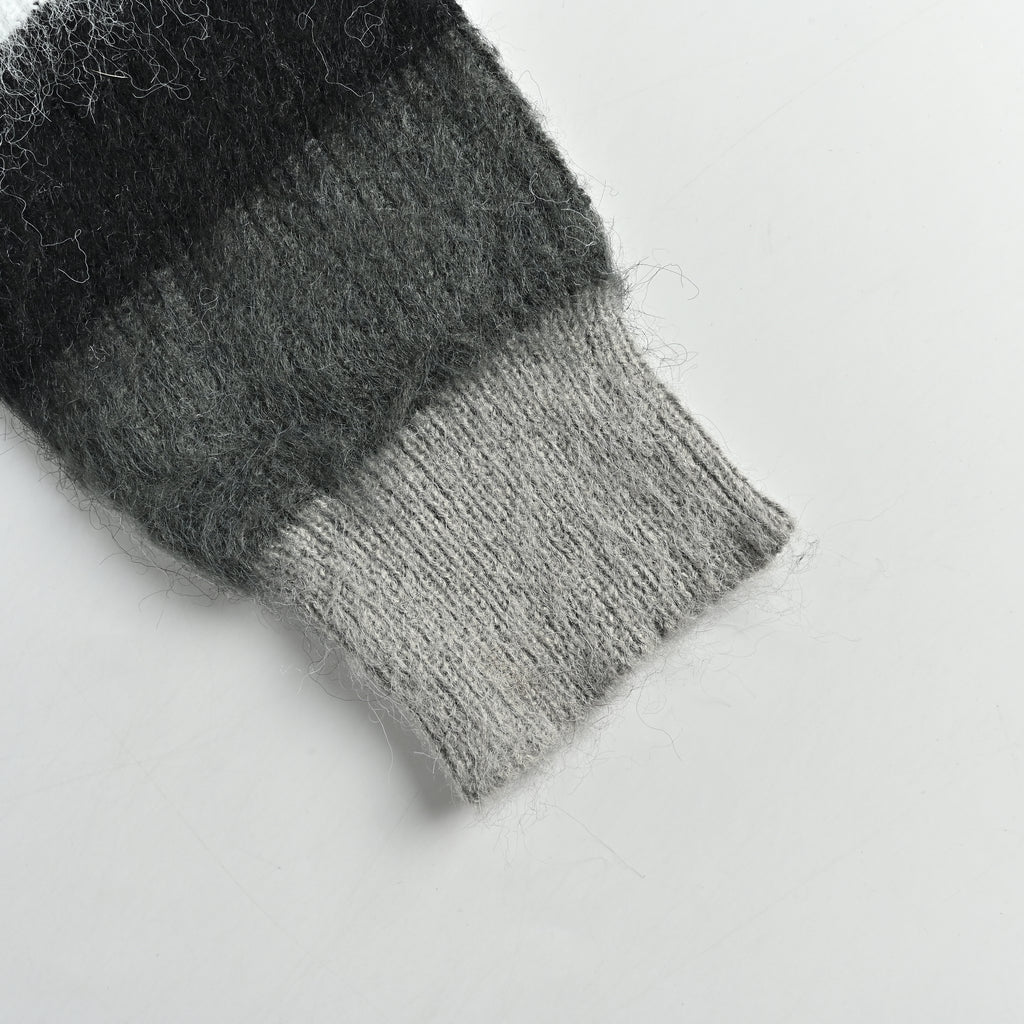 Balenciaga FW26 BLCG Letter-Stripe Mohair-Blend Crewneck Sweater – Grey Multi A0093IT18121581