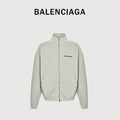 Balenciaga SS26 BLCG Front-Back Embroidered Stand-Collar Zip Jacket – Stone – Men’s 844162TSVP19012