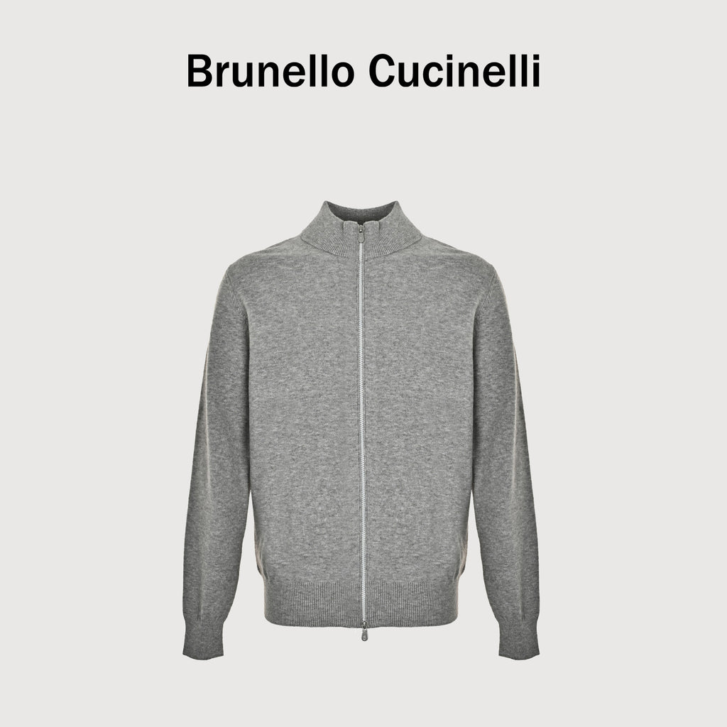 Brunello Cucinelli 100% Cashmere Dual Two-Way Zip Stand-Collar Cardigan – GreyM2200106-COW55