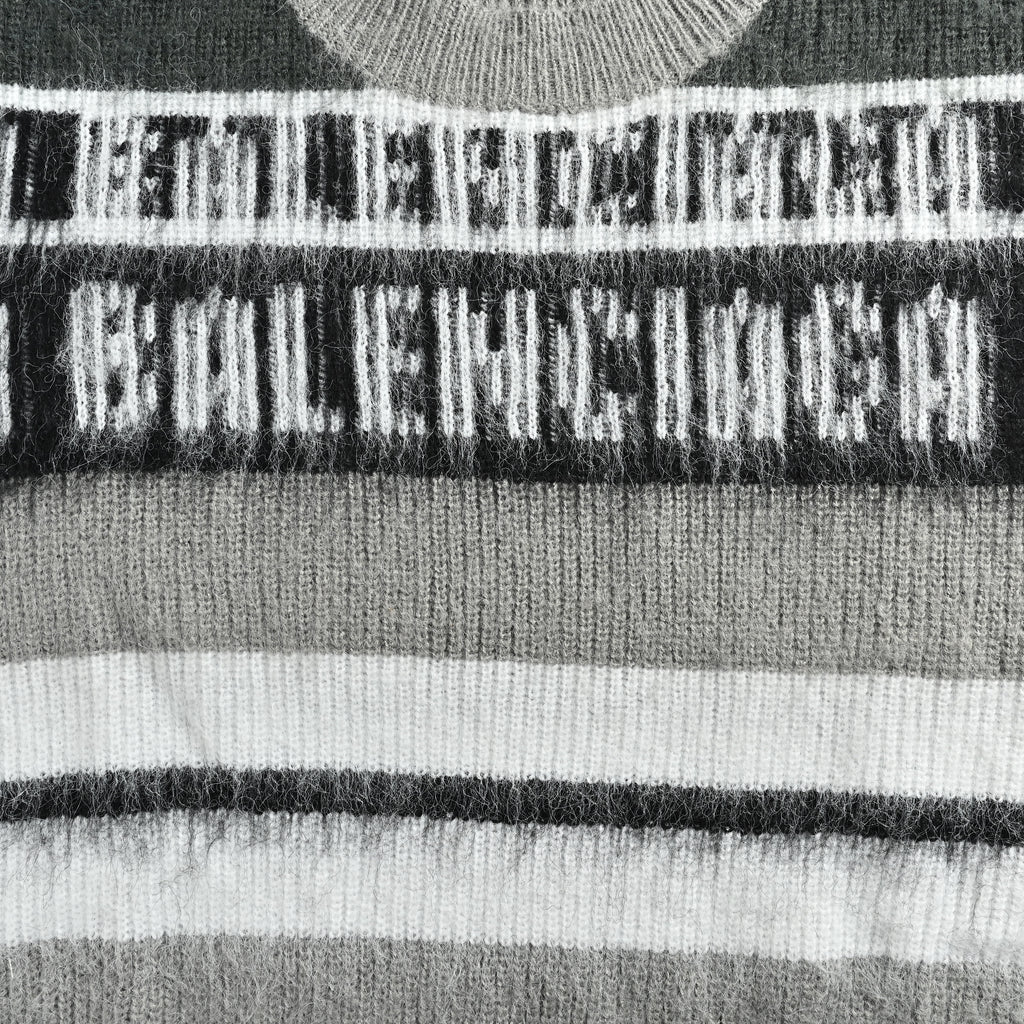 Balenciaga FW26 BLCG Letter-Stripe Mohair-Blend Crewneck Sweater – Grey Multi A0093IT18121581