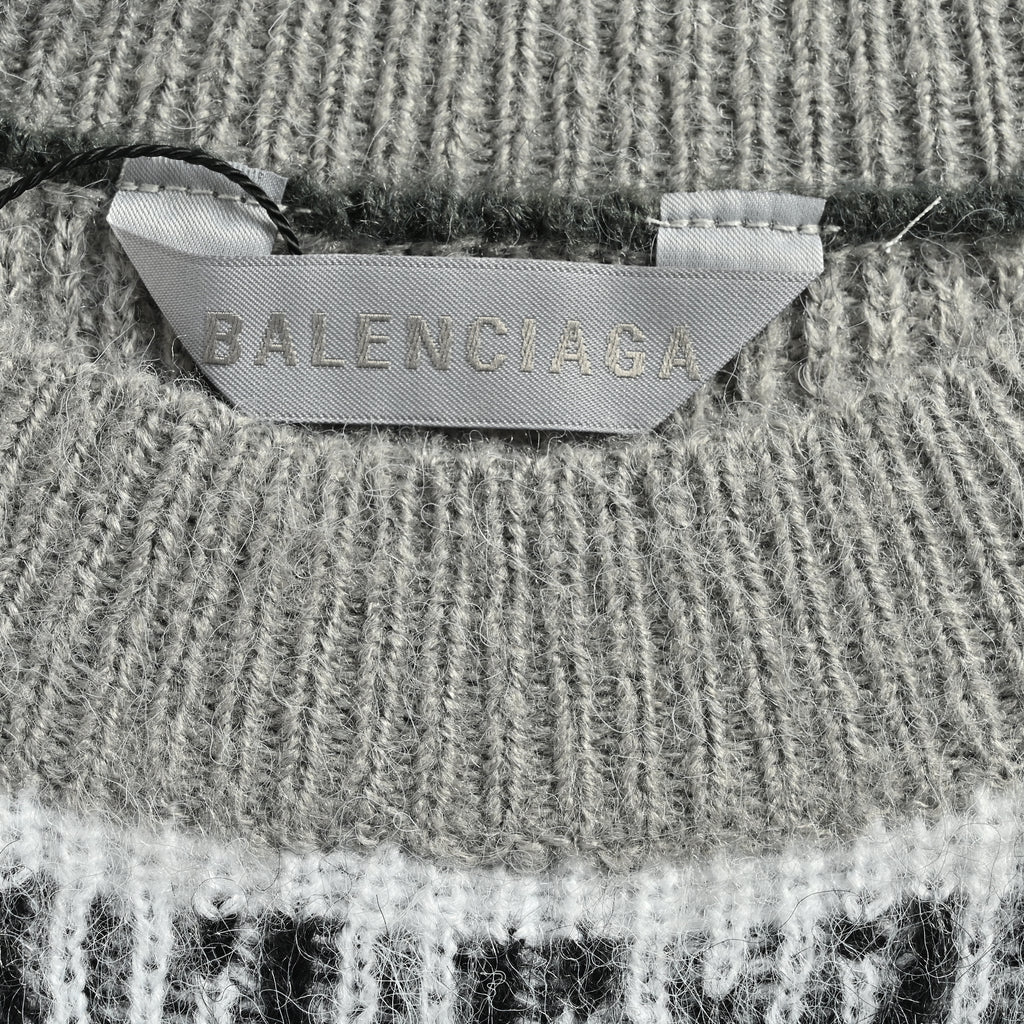 Balenciaga FW26 BLCG Letter-Stripe Mohair-Blend Crewneck Sweater – Grey Multi A0093IT18121581