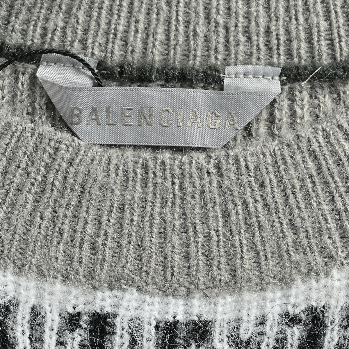 Balenciaga FW26 BLCG Letter-Stripe Mohair-Blend Crewneck Sweater – Grey Multi A0093IT18121581
