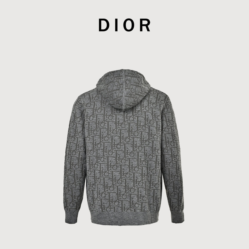 Dior 26SS Oblique Full-Coverage Jacquard Knit Zip Hoodie – Grey – Unisex 624G28A2E37-X8330
