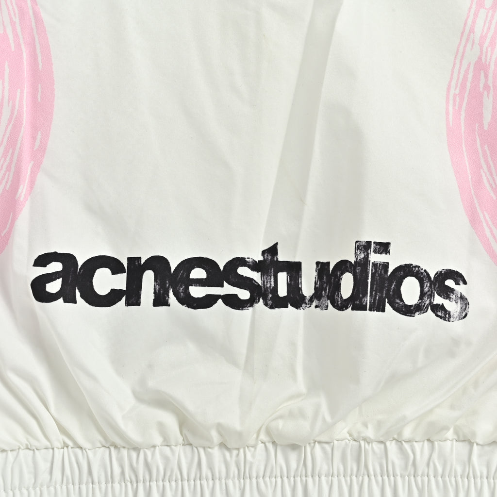 Acne Studios SS26 Football Capsule Butterfly Bow-Logo Graffiti Stand-Collar Zip Jacket – White/Pink – Men’s B90914-183