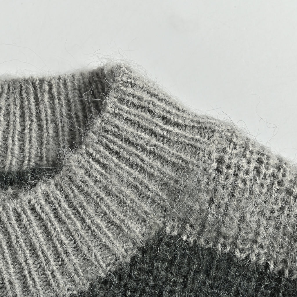 Balenciaga FW26 BLCG Letter-Stripe Mohair-Blend Crewneck Sweater – Grey Multi A0093IT18121581