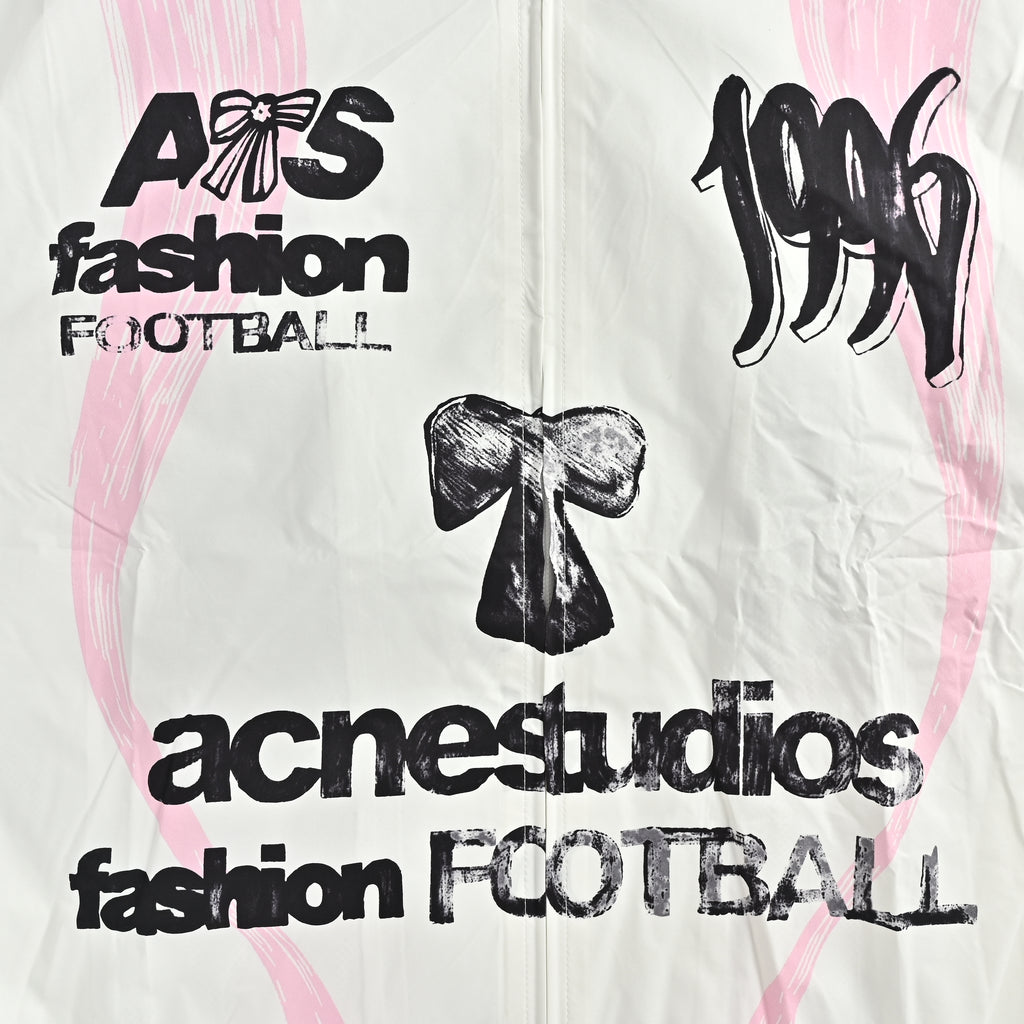 Acne Studios SS26 Football Capsule Butterfly Bow-Logo Graffiti Stand-Collar Zip Jacket – White/Pink – Men’s B90914-183