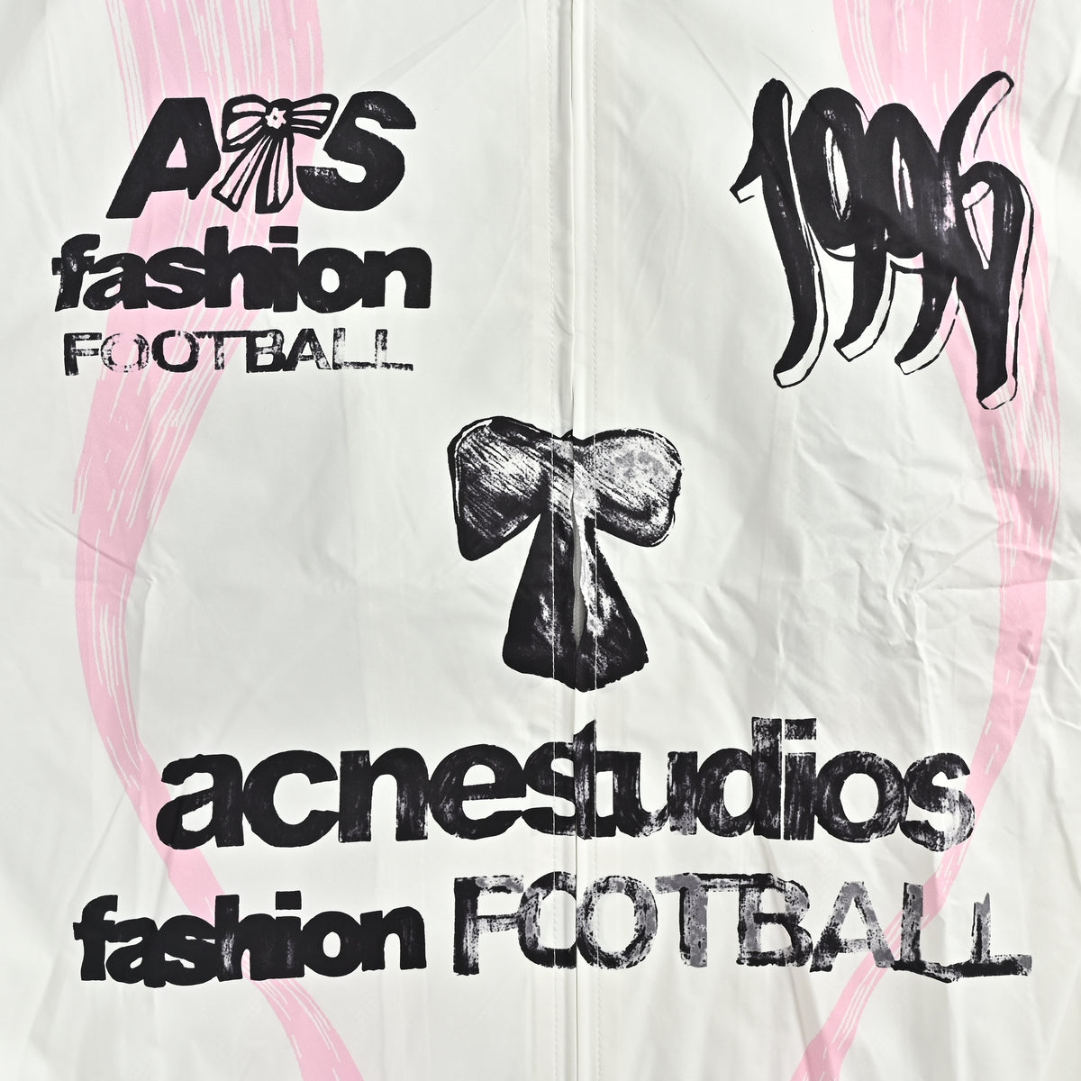 Acne Studios SS26 Football Capsule Butterfly Bow-Logo Graffiti Stand-Collar Zip Jacket – White/Pink – Men’s B90914-183