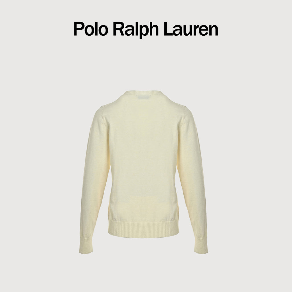 Ralph Lauren Polo Pony Embroidered Wool-Cotton Blend Crewneck Cardigan – Cream – Women’s 211891672-001