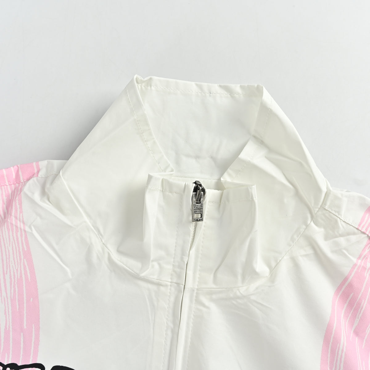 Acne Studios SS26 Football Capsule Butterfly Bow-Logo Graffiti Stand-Collar Zip Jacket – White/Pink – Men’s B90914-183