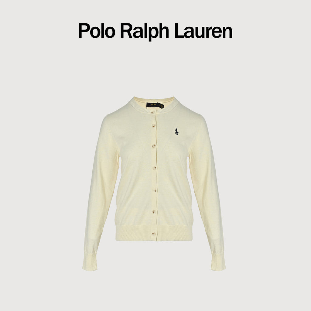 Ralph Lauren Polo Pony Embroidered Wool-Cotton Blend Crewneck Cardigan – Cream – Women’s 211891672-001