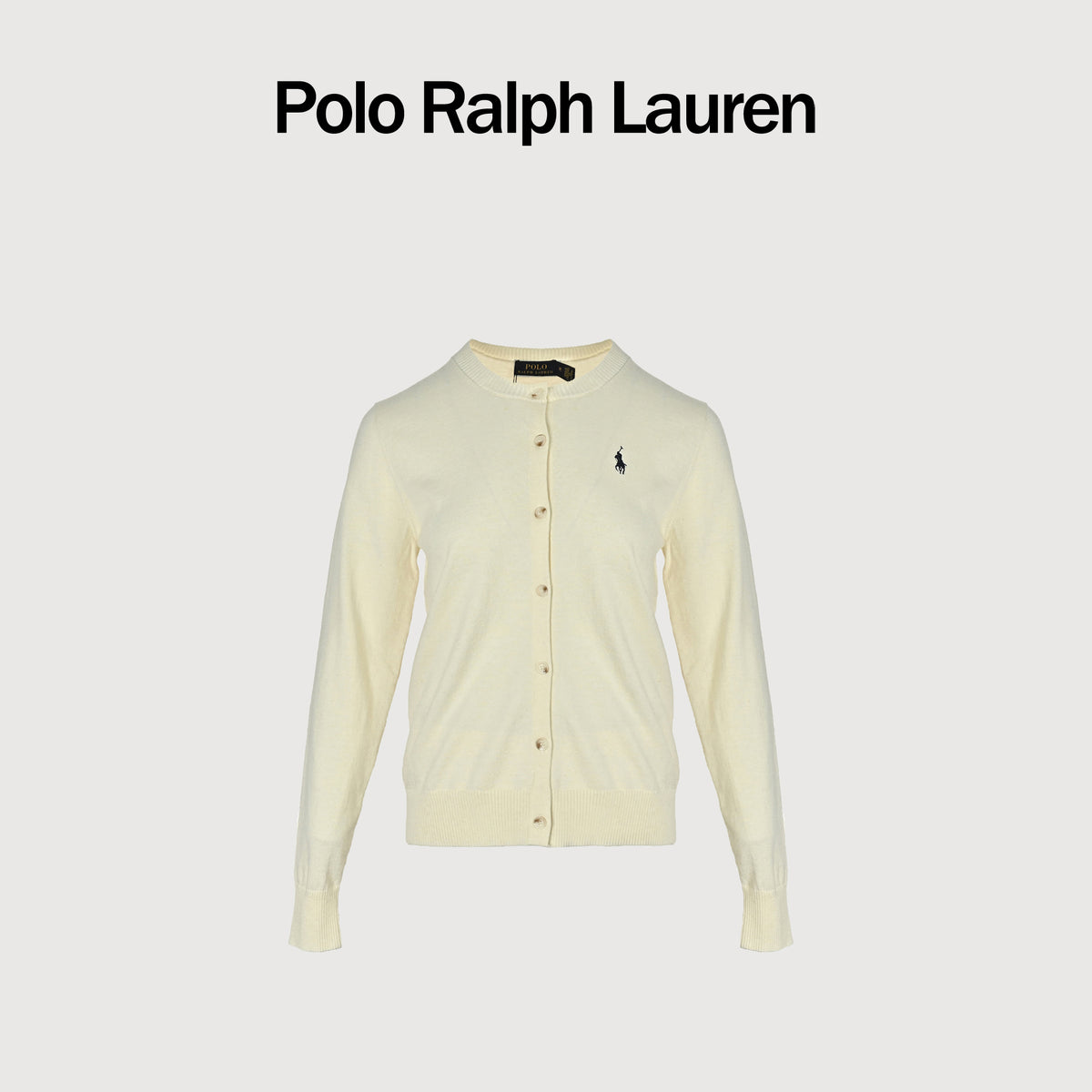 Ralph Lauren Polo Pony Embroidered Wool-Cotton Blend Crewneck Cardigan – Cream – Women’s 211891672-001