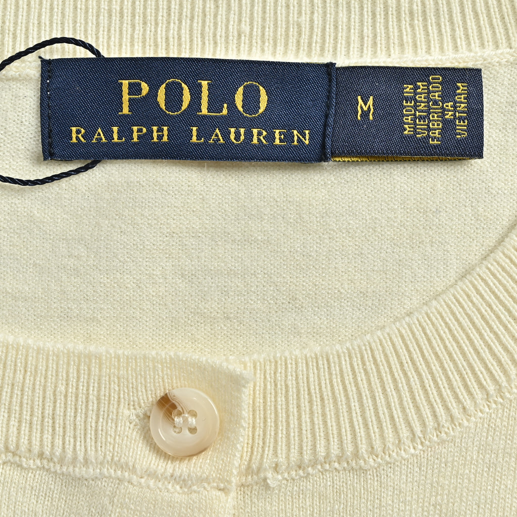 Ralph Lauren Polo Pony Embroidered Wool-Cotton Blend Crewneck Cardigan – Cream – Women’s 211891672-001