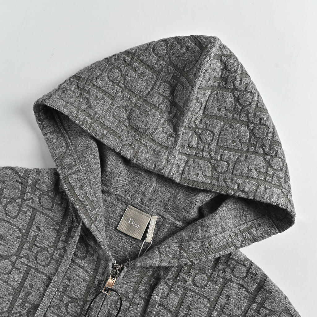 Dior 26SS Oblique Full-Coverage Jacquard Knit Zip Hoodie – Grey – Unisex 624G28A2E37-X8330