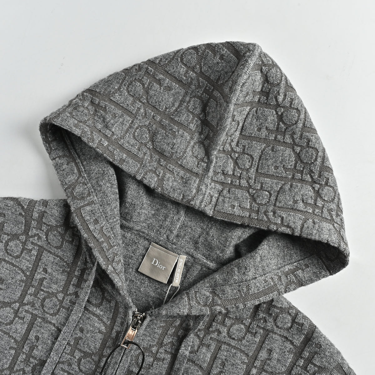 Dior 26SS Oblique Full-Coverage Jacquard Knit Zip Hoodie – Grey – Unisex 624G28A2E37-X8330