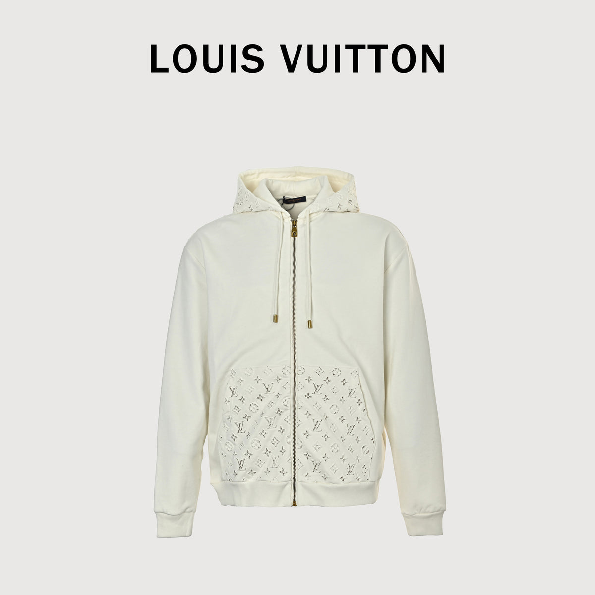 Louis Vuitton FW26 Monogram Reflective 3D Embossed Zip Hoodie – Ecru – Men’s1AKOX4