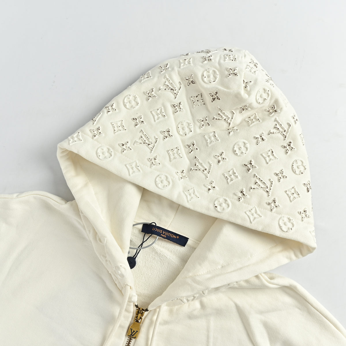 Louis Vuitton FW26 Monogram Reflective 3D Embossed Zip Hoodie – Ecru – Men’s1AKOX4
