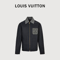 Louis Vuitton FW26 Damier Leather-Pocket Linen-Blend Slub-Weave Zip Jacket – Black 1AK6G3