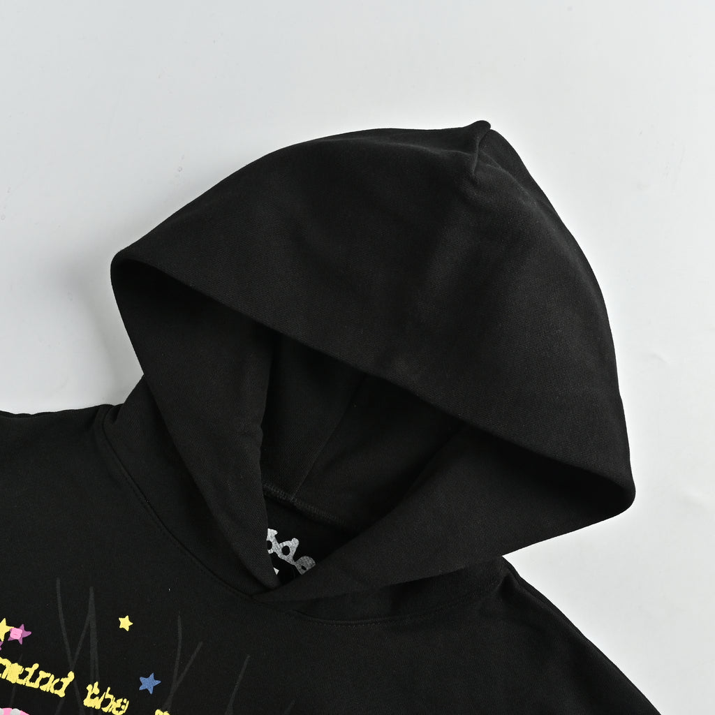 SP5DER Logo Letter Puff Print Hoodie – Black – Unisex SP5-XHDS-0054