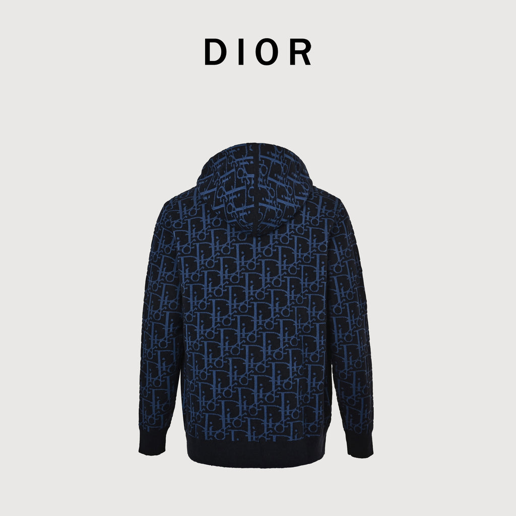 Dior 26SS Oblique Full-Coverage Jacquard Knit Zip Hoodie – Navy Blue – Unisex624G28A2E37-X5790