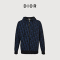 Dior 26SS Oblique Full-Coverage Jacquard Knit Zip Hoodie – Navy Blue – Unisex624G28A2E37-X5790