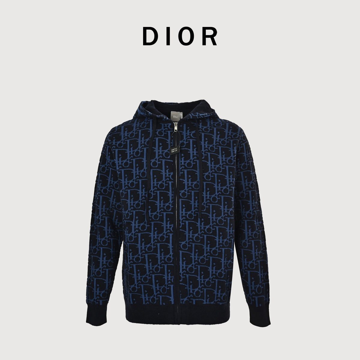 Dior 26SS Oblique Full-Coverage Jacquard Knit Zip Hoodie – Navy Blue – Unisex624G28A2E37-X5790