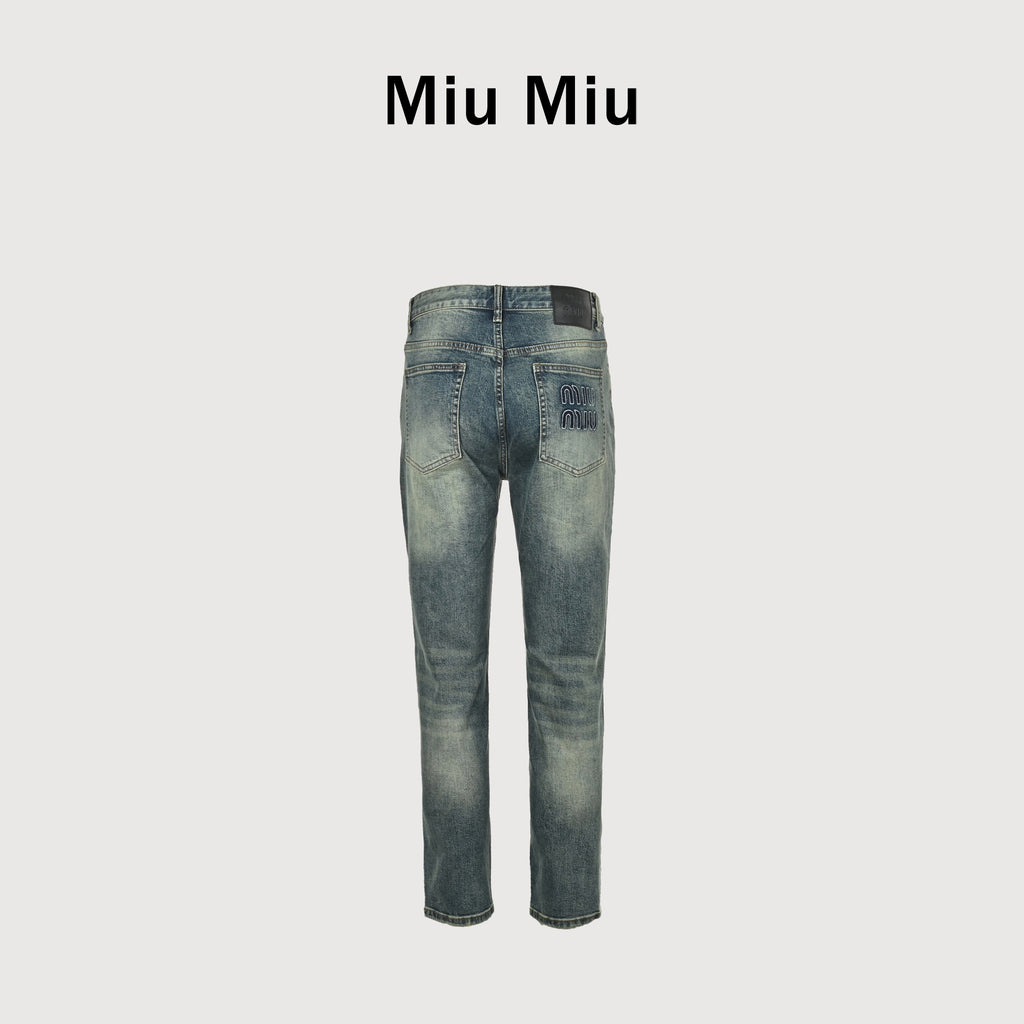 Miu Miu Japanese Selvedge Vintage-Washed Slim Straight Denim Jeans – Unisex  XM5201115