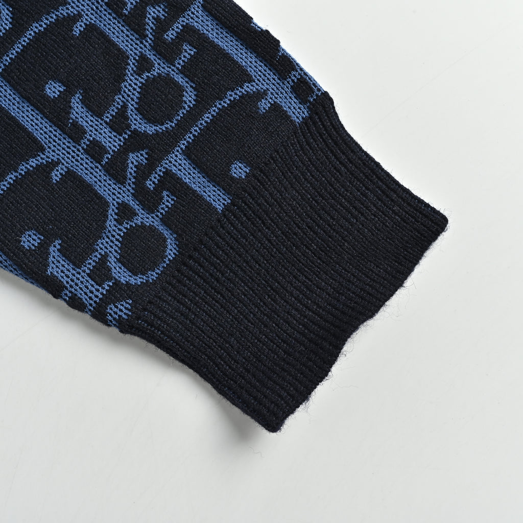 Dior 26SS Oblique Full-Coverage Jacquard Knit Zip Hoodie – Navy Blue – Unisex624G28A2E37-X5790