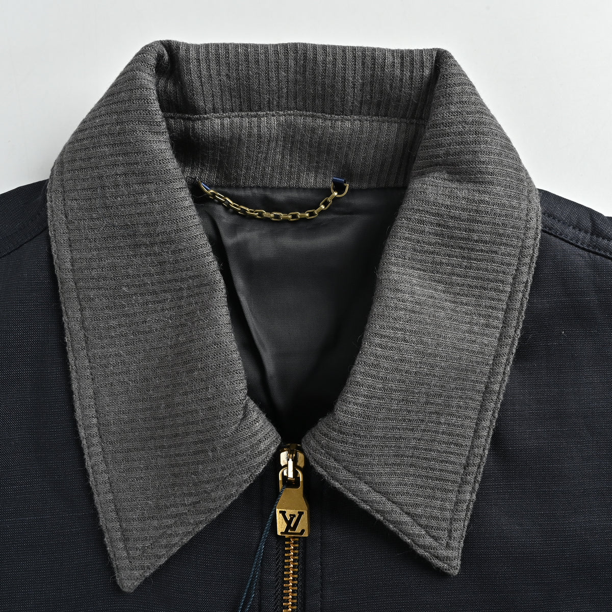 Louis Vuitton FW26 Damier Leather-Pocket Linen-Blend Slub-Weave Zip Jacket – Black 1AK6G3