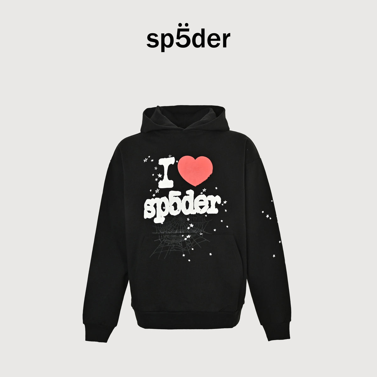 SP5DER Spider-Web ‘I ♥ Sp5der’ Puff Print Hoodie – Black – Unisex SP5LOVEBLKHD