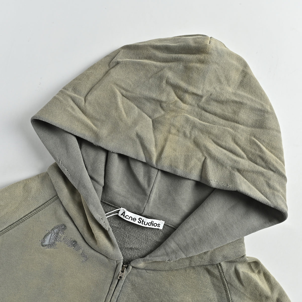 Acne Studios SS26 Mid-Summer Capsule Acid-Wash Spray-Distressed Zip Hoodie – Sage GreenCI0218-BHR